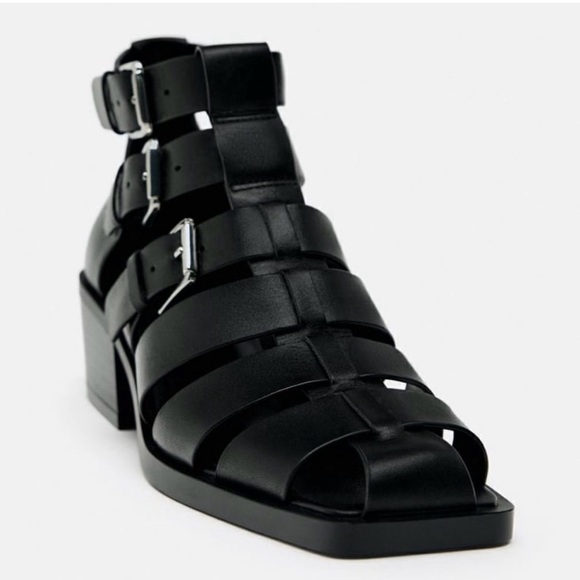 Zara Heeled Leather Cage Sandals - Picture 4 of 12